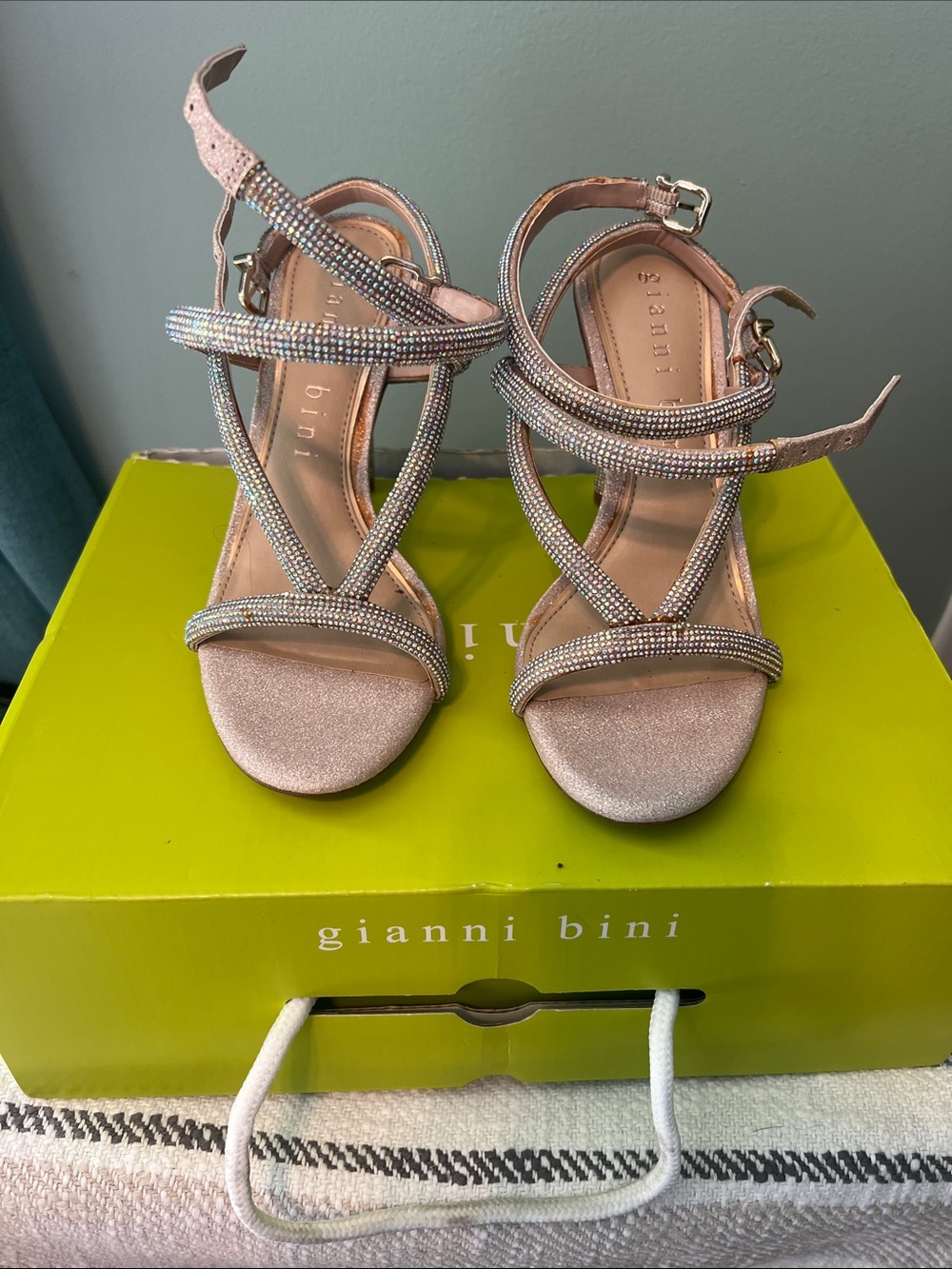 Gianni Bini Pink Rose Gold Rhinestone Strappy Heels